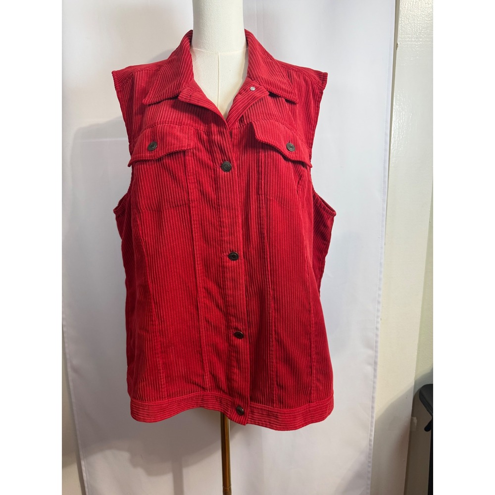 CJ Banks Christopher & Banks Red Corduroy Button Front Vest Sleeveless Jacket
